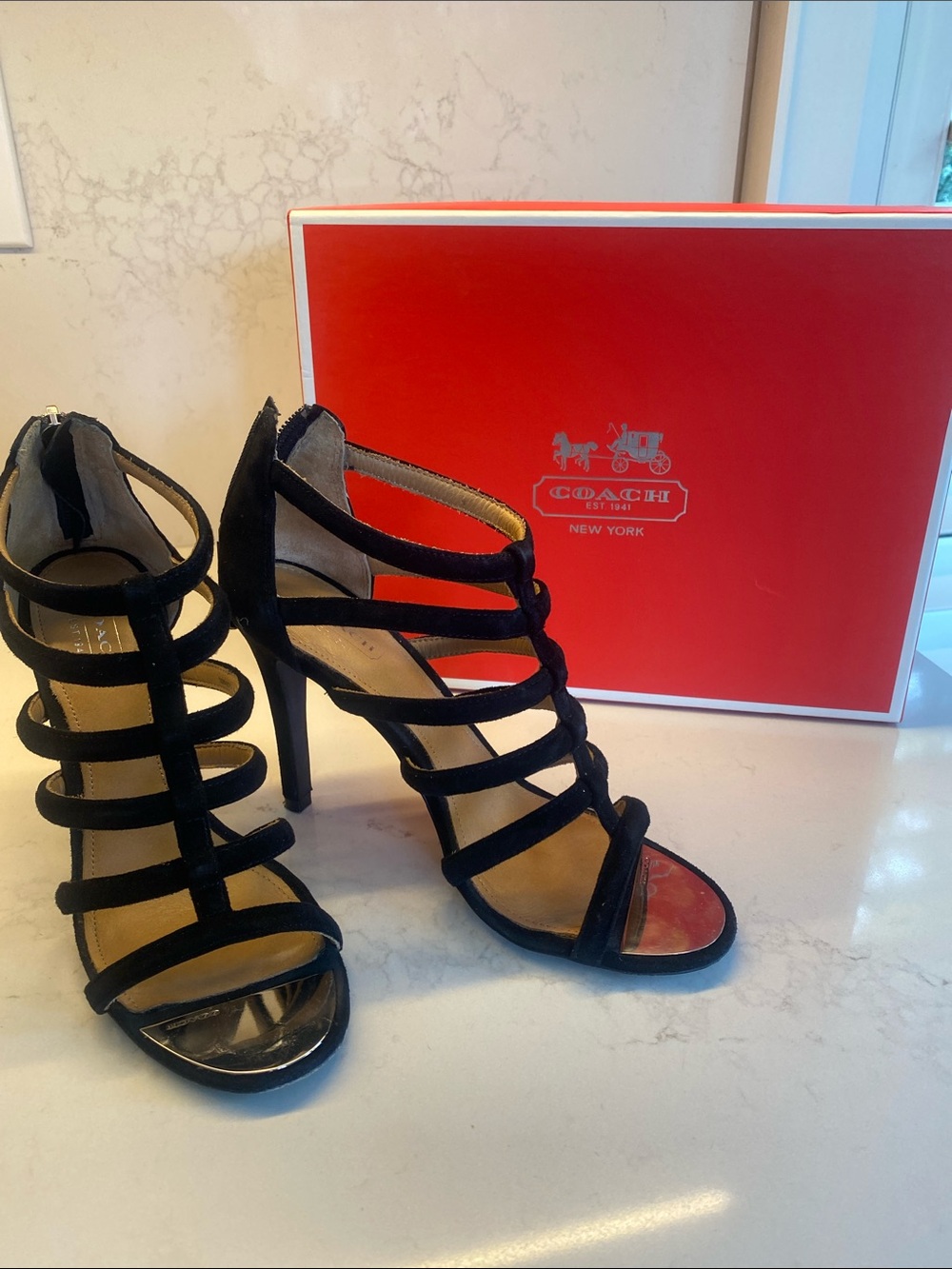 Coach Black Multi-Strap High Heel Sandals